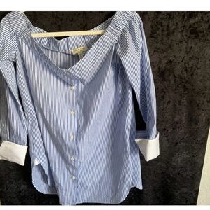 rag & bone Blue and White Striped Button Down Shirt